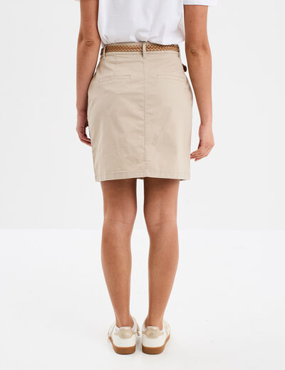 Jupe chino droite ceinture tressée beige femme