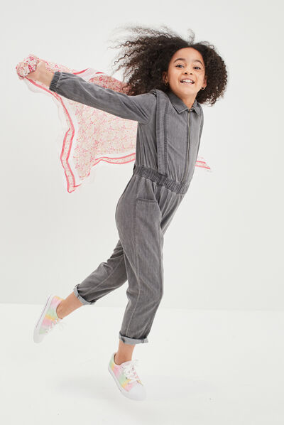 Combinaison pantalon zippée denim gris fille