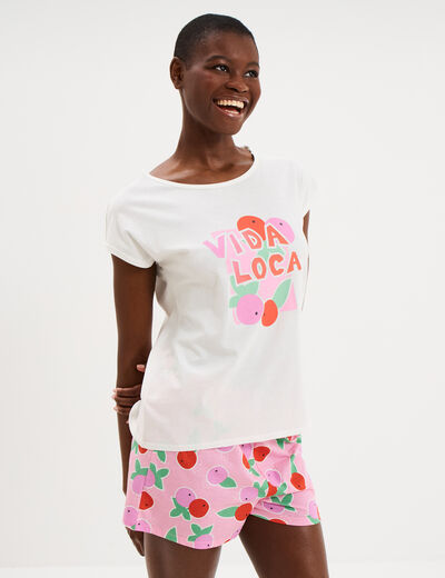 Ensemble pyjama short et t-shirt coton blanc femme