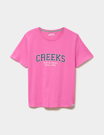 T-shirt col rond manches courtes rose fushia femme
