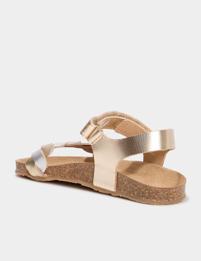 Sandales brides tressées en cuir jaune or fille