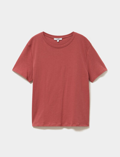 T-shirt col rond manches courtes coton vieux rose femme