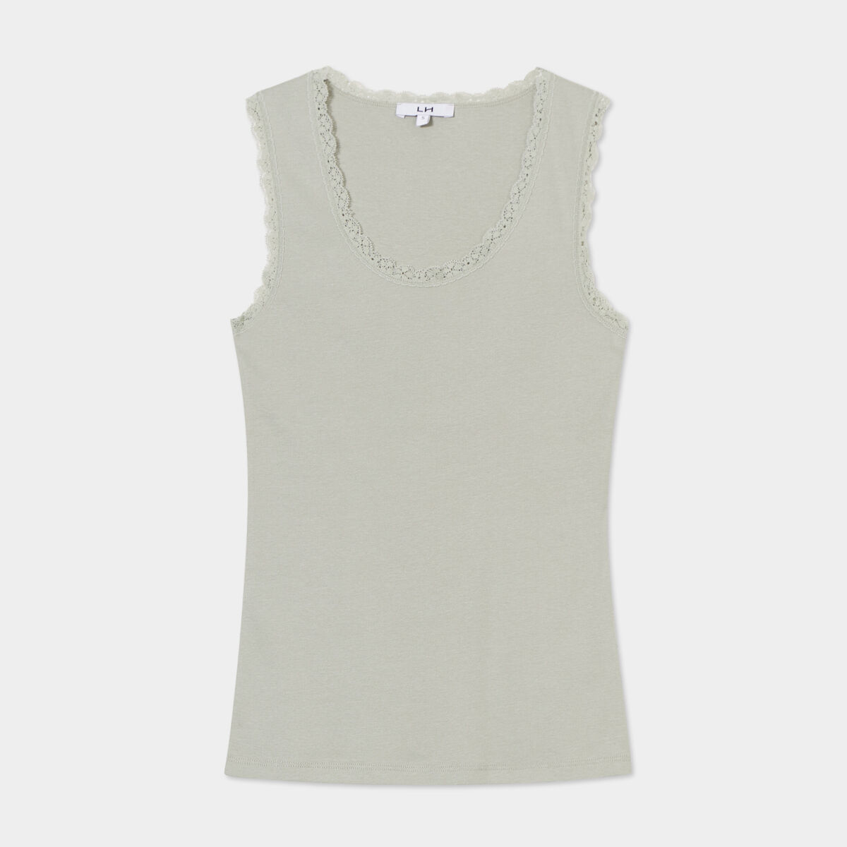 Débardeur coton bords dentelle vert kaki femme