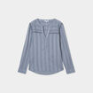 Blouse droite col mao coton bleu gris femme