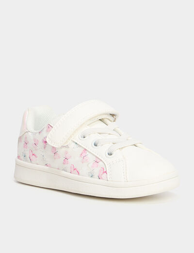 Tennis basses à scratchs blanc fille
