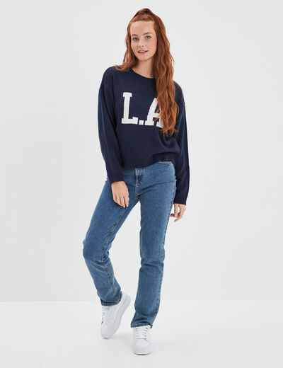 Pull col rond manches longues Creeks bleu marine femme