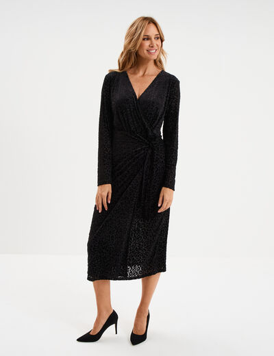 Robe effet velours noeud c&ocirc;t&eacute; noir femme