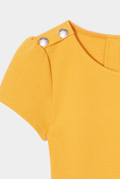 Robe trapèze manches courtes jaune moutarde fille