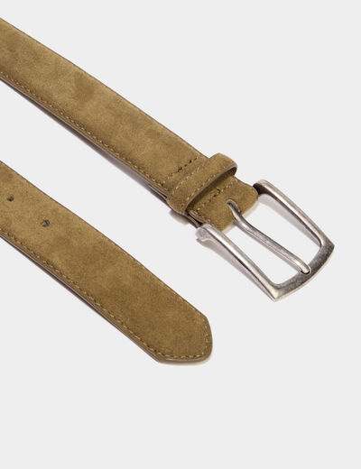 Ceinture effet su&eacute;dine boucle rectangle vert kaki homme