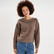 Pull perles et strass manches longues taupe femme