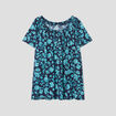 T-shirt col smocké manches courtes bleu marine femme grande taille
