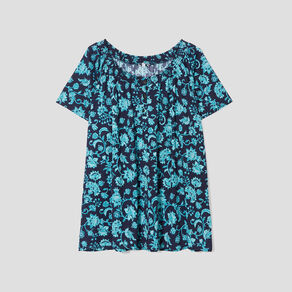 t shirt col smocke manches courtes bleu marine femmegt T-shirt col smocké manches courtes bleu marine femme grande taille