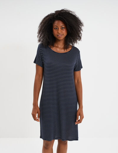Chemise de nuit manches courtes bleu marine femme