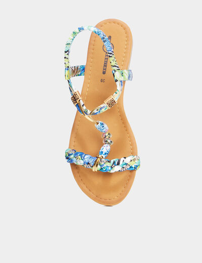 Sandales foulard et perles &eacute;lastiqu&eacute;es bleu femme