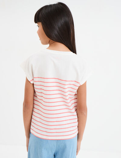 T-shirt manches courtes col rond coton ecru fille