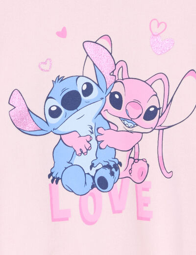 Sweat volants épaules coton Stitch rose clair bébé fille