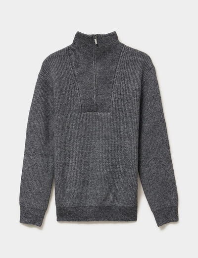 Pull avec col camionneur c&ocirc;tel&eacute; gris fonc&eacute; homme