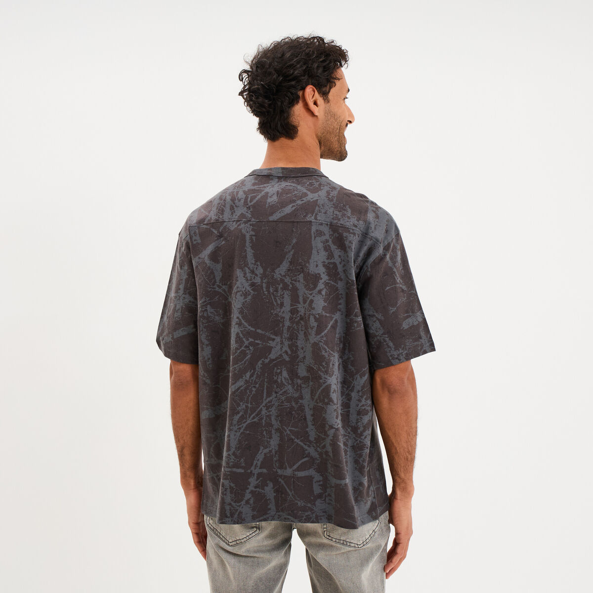 T-shirt col rond manches courtes coton gris fonc&eacute; homme