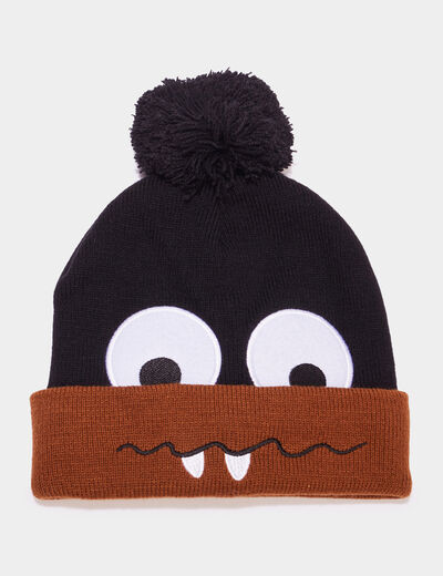 Bonnet tricoté à pompon noir garçon
