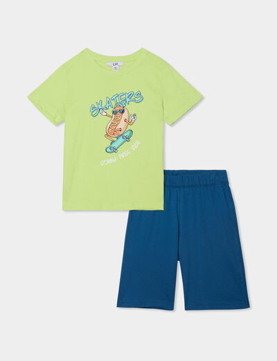 Ensemble pyjama short 2 pièces coton vert anis garçon