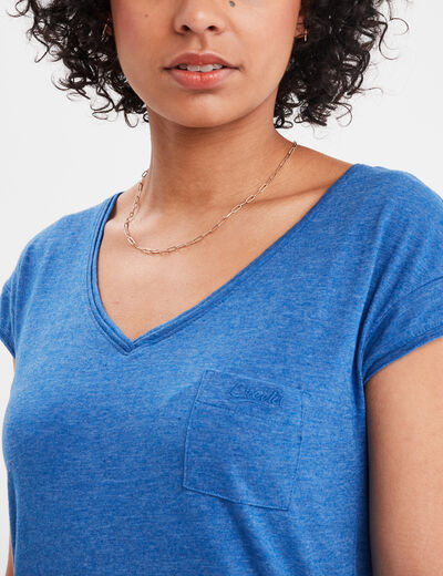 T-shirt col v poche poitrine Creeks bleu roi femme