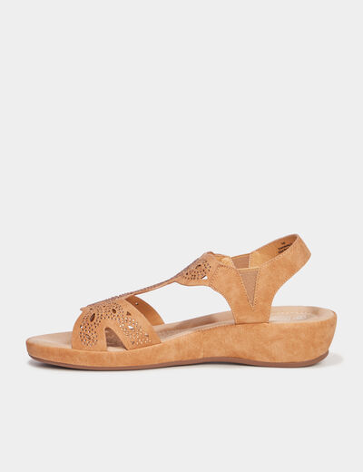 Sandales compensées ajourées marron femme