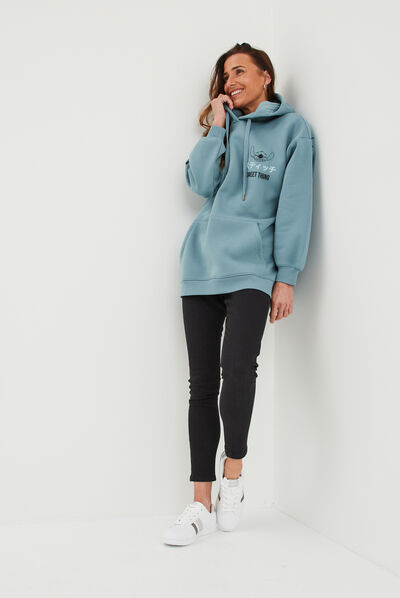 Sweat à capuche hoodie oversize Stitch bleu femme