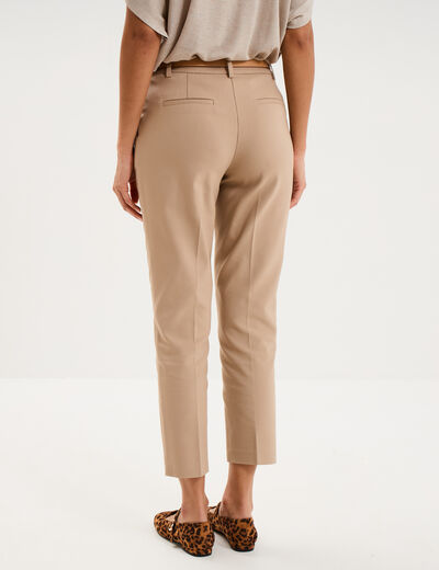 Pantalon cigarette &agrave; ceinture amovible marron femme