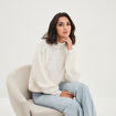 Pull côtelé à sequins et col montant blanc femme
