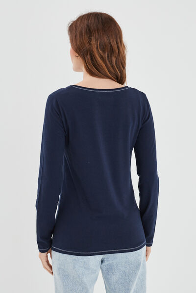 T-shirt manches longues bleu marine femme