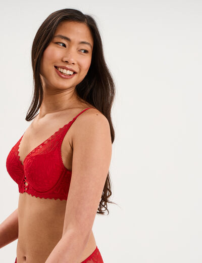 Soutien-gorge foulard padd&eacute; dentelle rouge femme