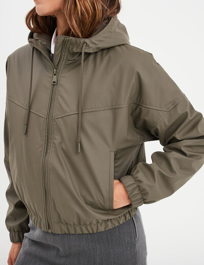 Blouson à capuche court vert kaki femme