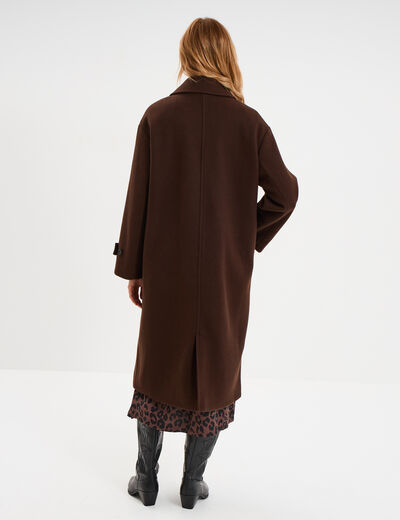 Manteau long boutonn&eacute; marron fonc&eacute; femme