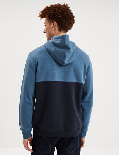 Sweat hoodie 1 poche &agrave; capuche molleton bleu gris homme
