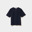 Blouse broderie anglaise manches courtes bleu fonc&eacute; femme
