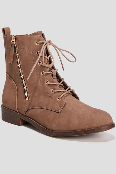 Bottines avec détails zippés taupe femme