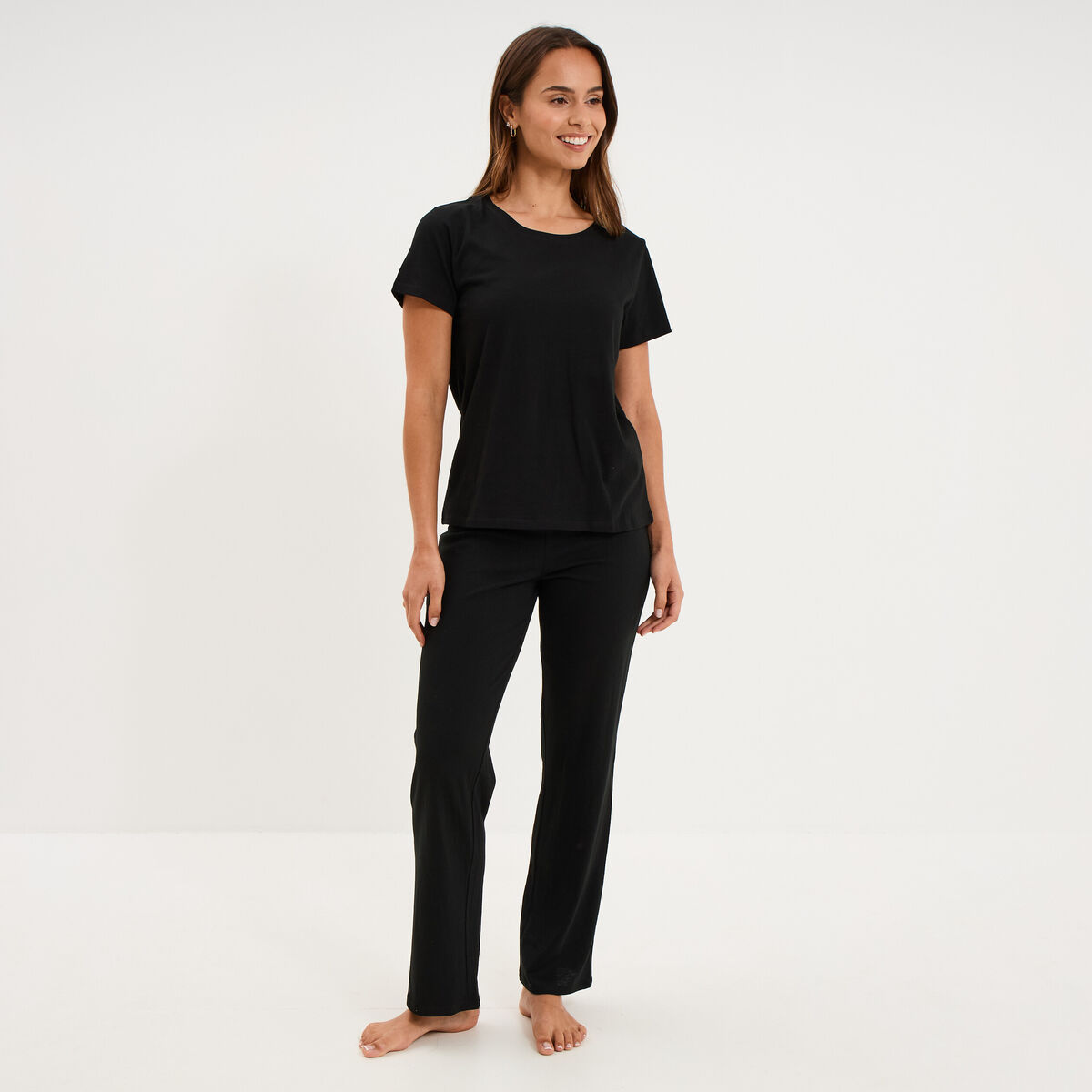 Ensemble pyjama t-shirt pantalon coton noir femme