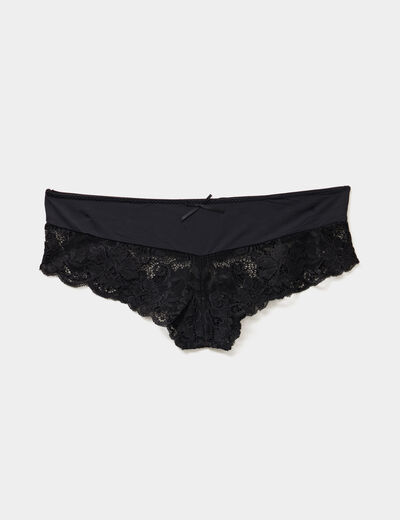 Shorty microfibre avec dentelle noir femme