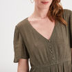 Robe longue empire fils métallisés vert kaki femme