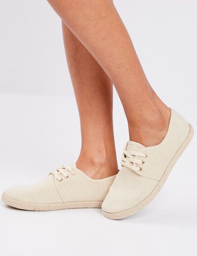 Derbies en toile à lacets jaune or femme