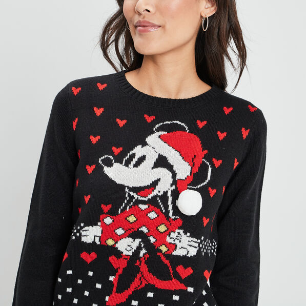 Pull de Noël manches longues Minnie noir femme