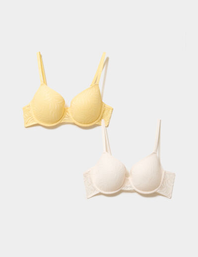 Lot 2 soutiens-gorge corbeille dentelle jaune clair femme