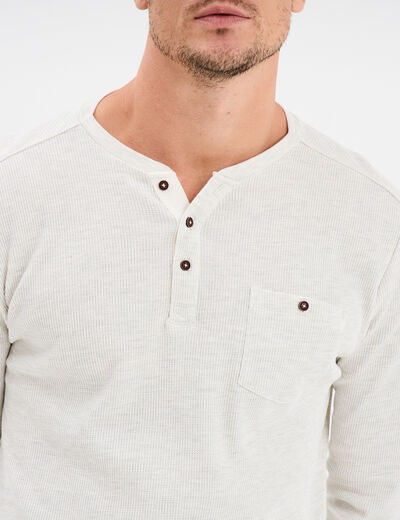 T-shirt col tunisien 1 poche Trappeur blanc homme