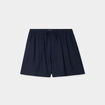 Short large lin m&eacute;lang&eacute; &agrave; coulisse bleu fonc&eacute; femme