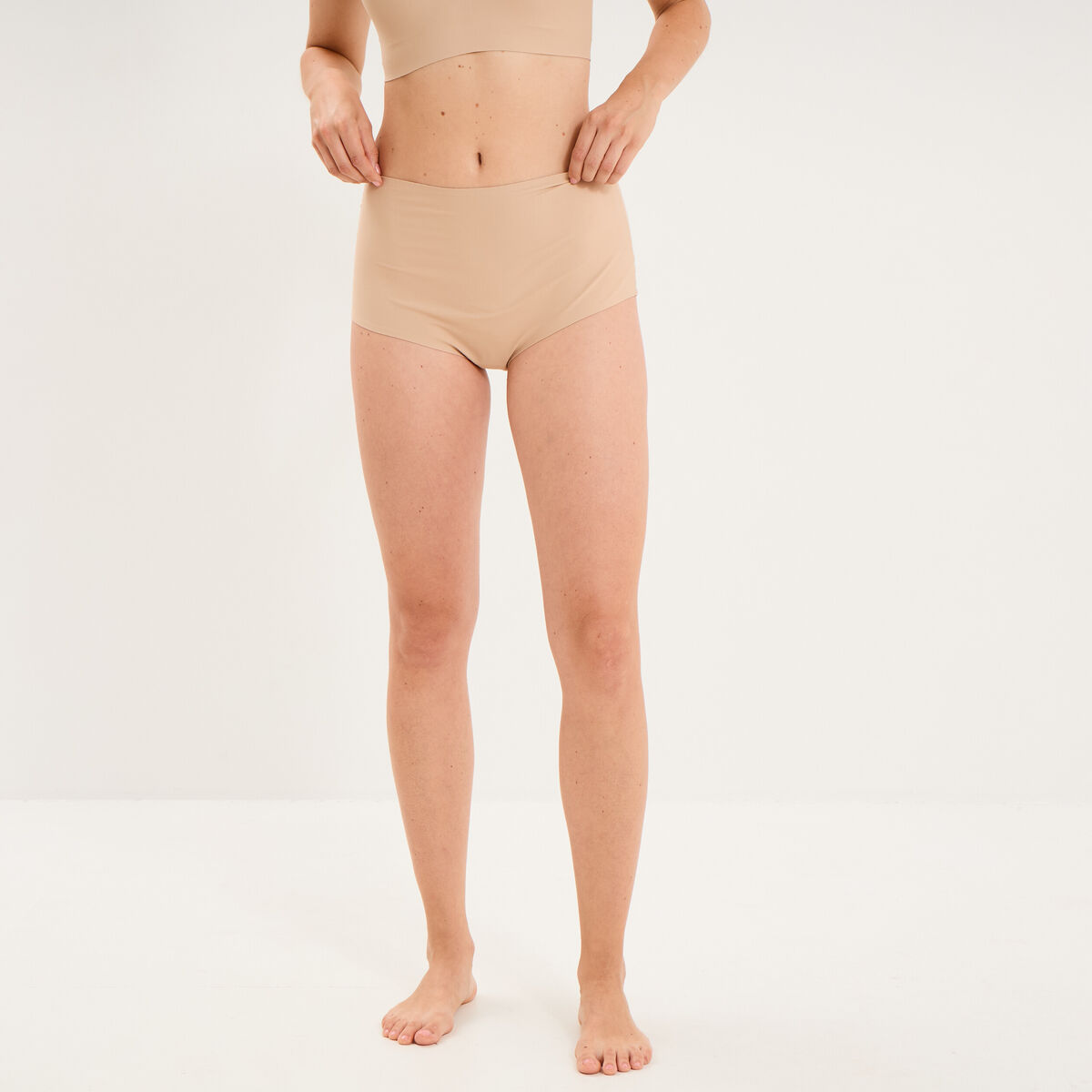 Culotte taille haute microfibre beige femme
