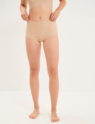 Culotte taille haute microfibre beige femme