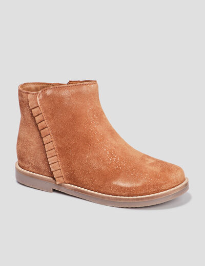Bottines à volants en cuir camel fille