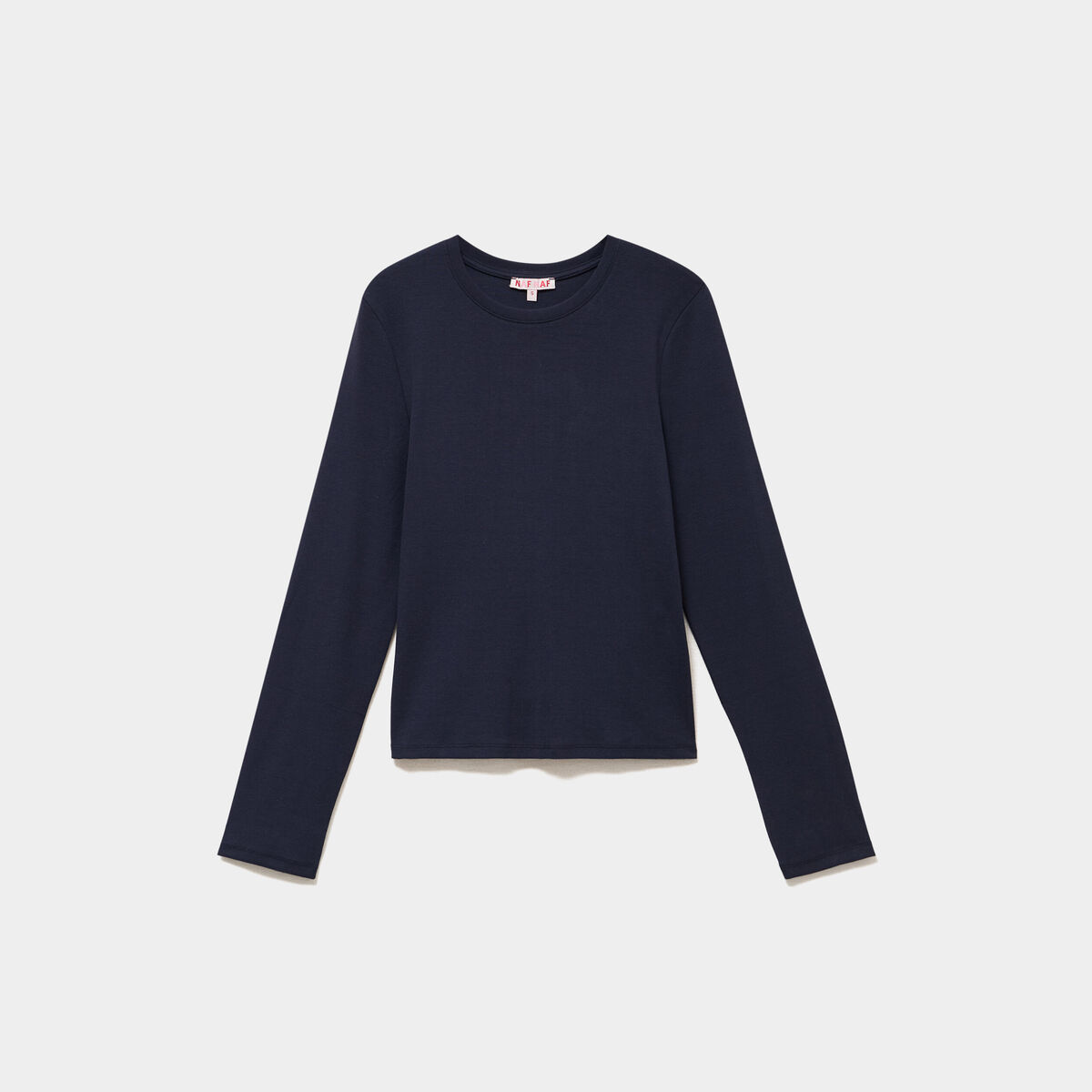 T-shirt manches longues col rond ajust&eacute; bleu fonc&eacute; femme