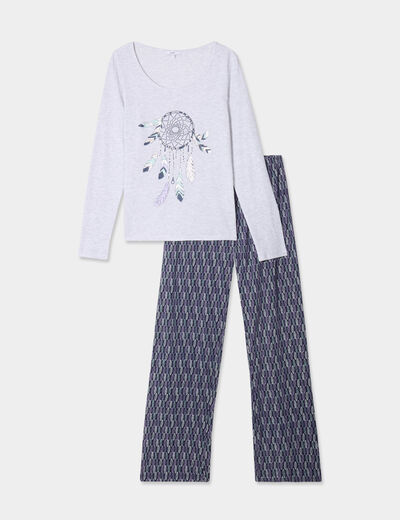 Ensemble pyjama pantalon 2 pièces coton gris clair femme
