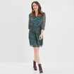 Robe évasée bas plissé manches 3/4 vert foncé femme
